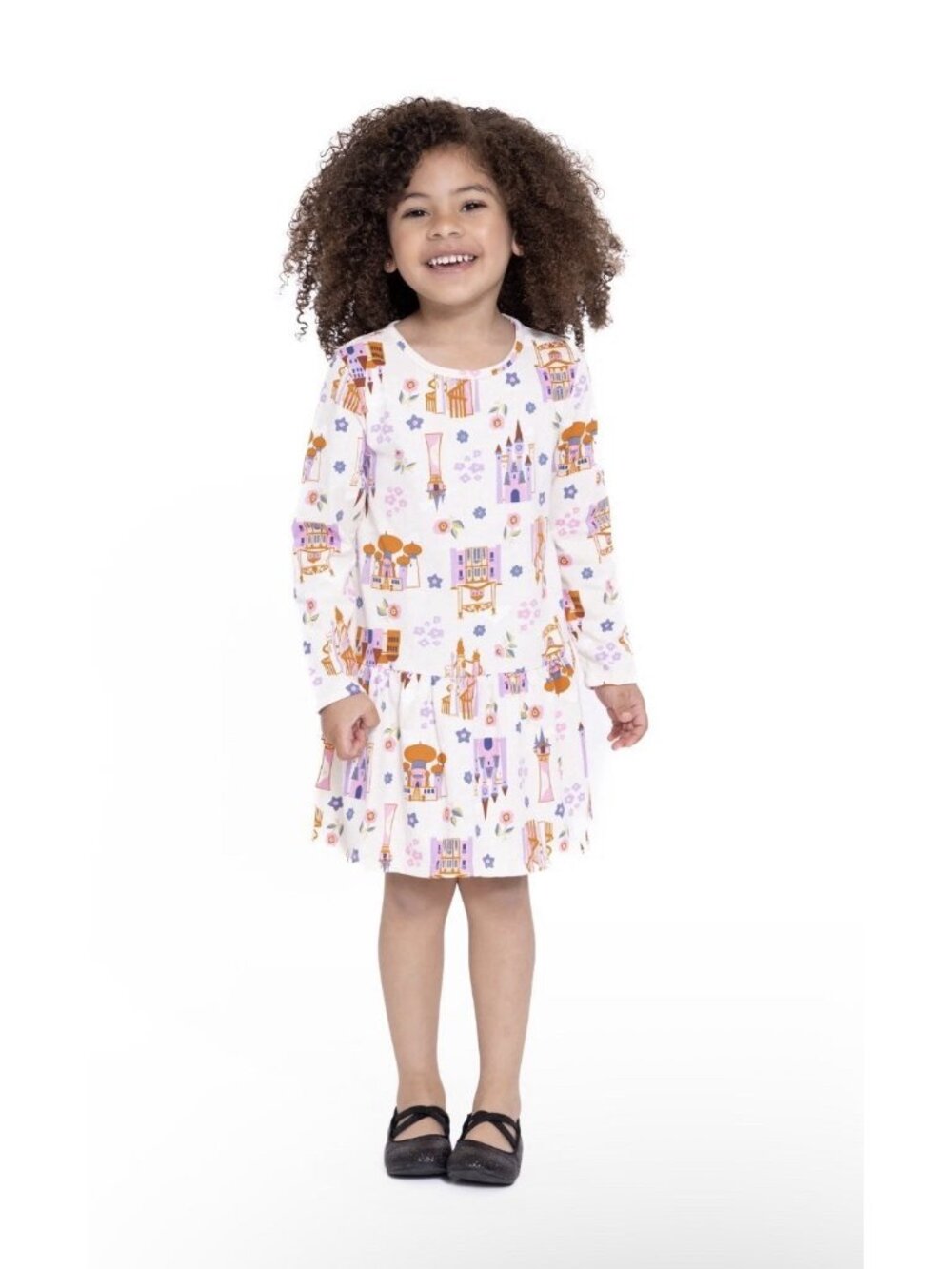 Disney Princess Dress‎ Toddler Girls Castle Print Drop Waist Long Sleeves 4T